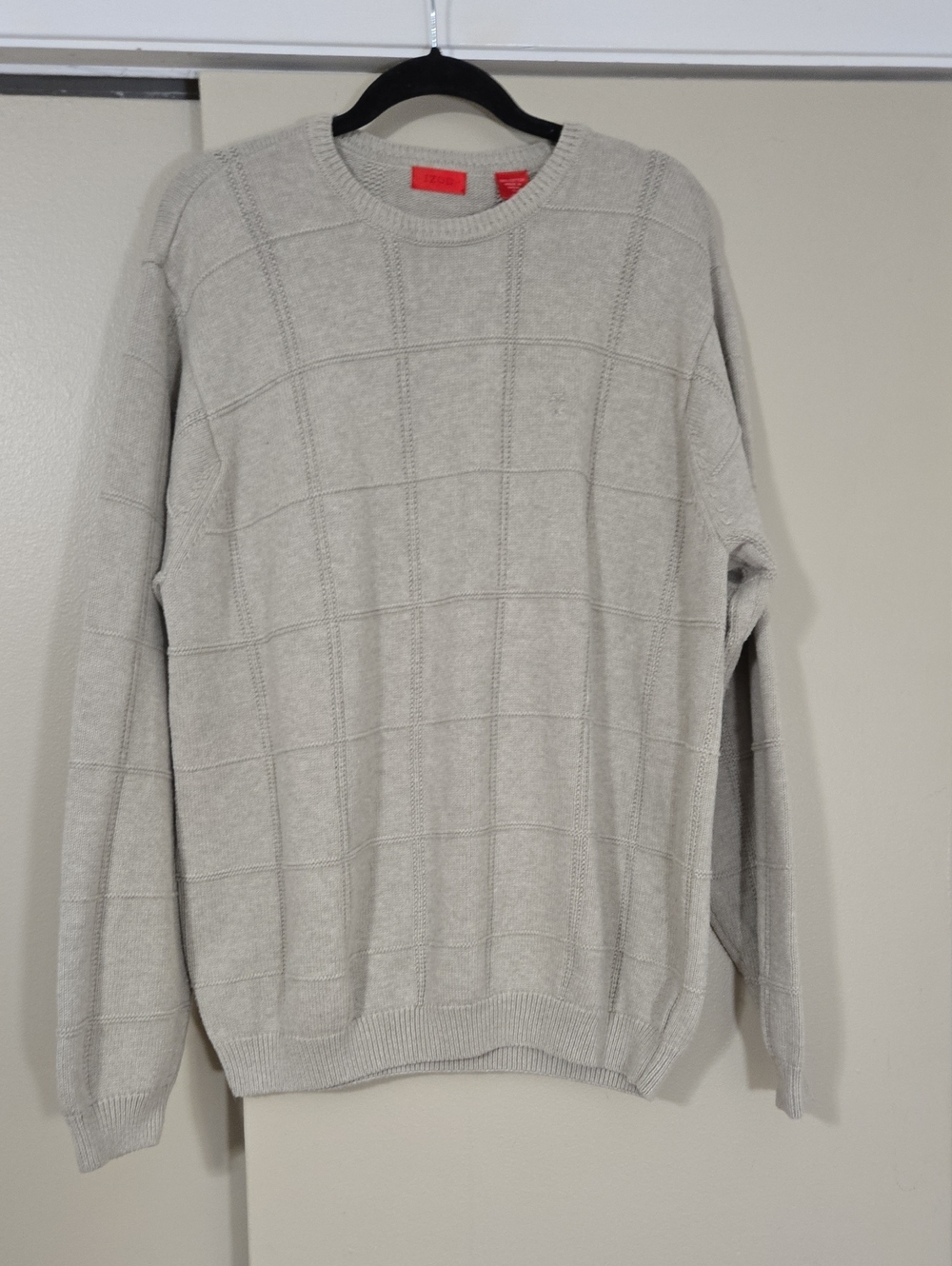 Izod Men's Crewneck Grid Knit Cotton Sweater - Light Gray Size XL